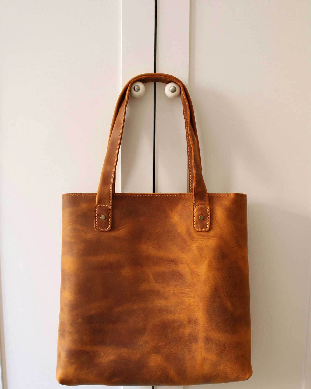 Cabas en cuir camel