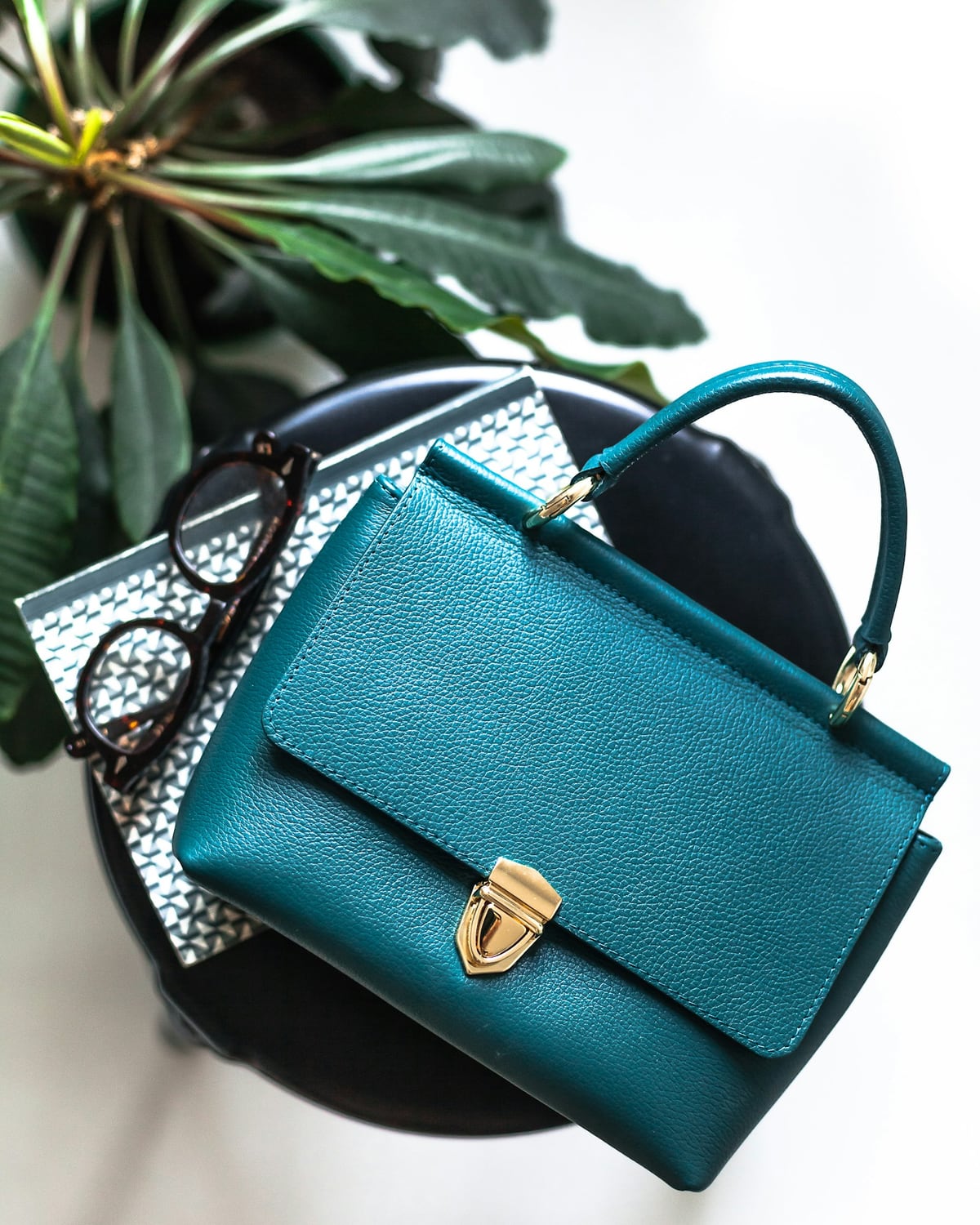 Sacoche cuir bleu canard